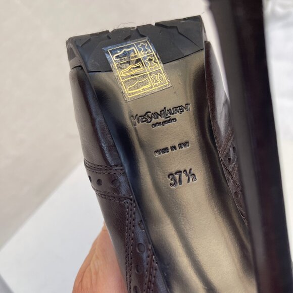 Auc YSL Tribtoo Brown Leather Platform Ankle Booties Boot 7,5 - Picture 6 of 14